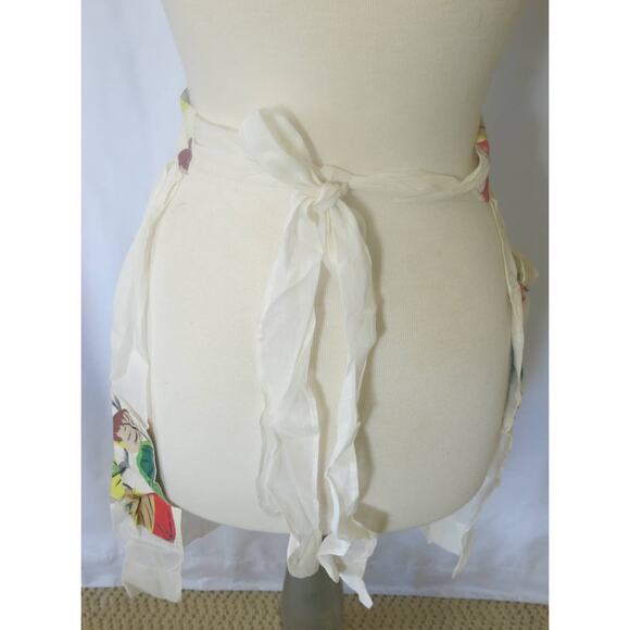 VINTAGE 1950/1960 Half Apron Handmade Pocket Beige with Leaves Tomatoes - Picture 5 of 12